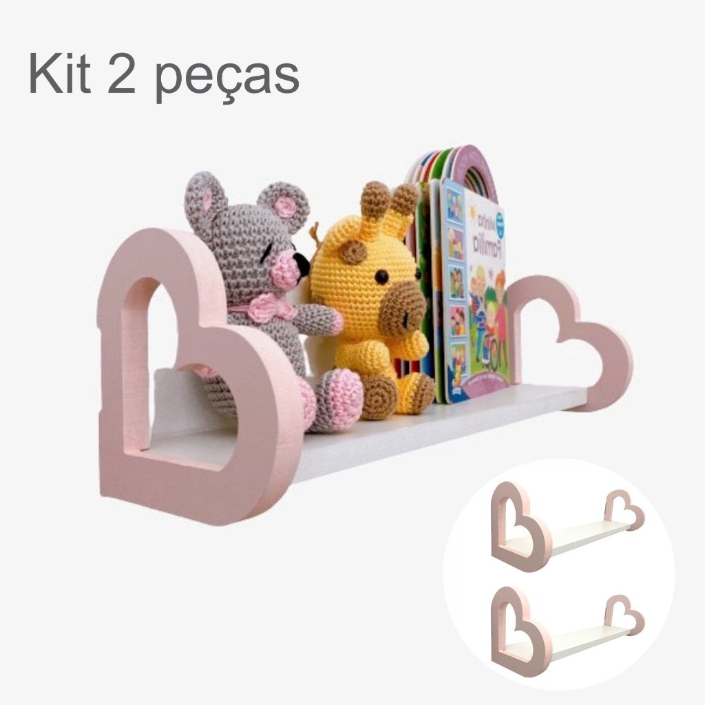 2 Prateleiras coração colorida quarto decoração infantil 45