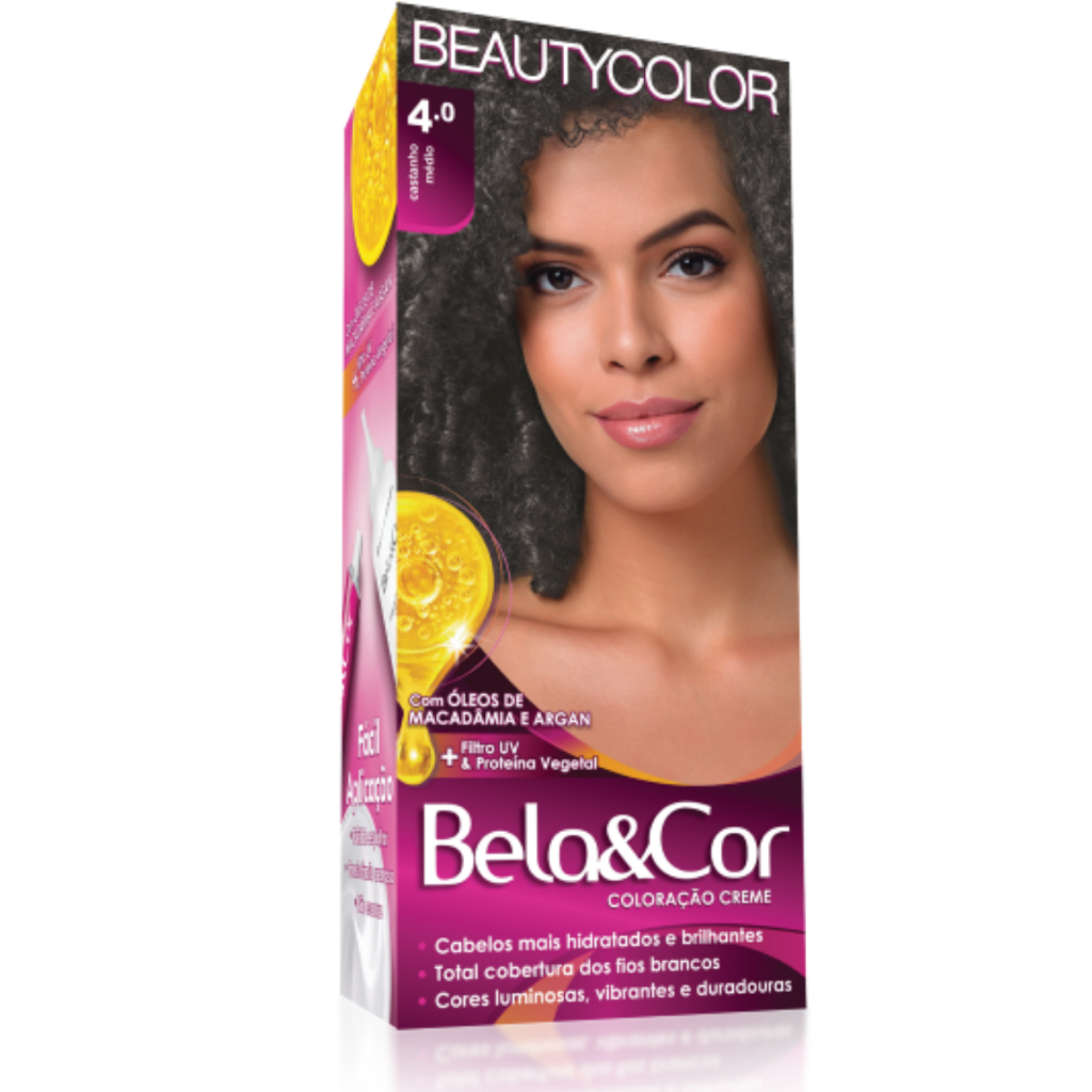 Coloração Creme Tintura Bela&Cor 4.0 Castanho Médio de Fácil Aplicação Beautycolor