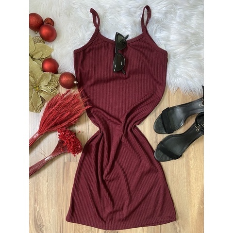 Vestido Curto de Alcinha Liso Canelado - Varias Cores P M G GG