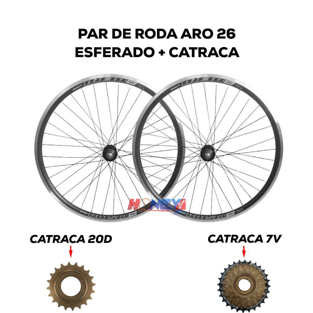 Par de Roda Aro Aero 26x1.1/2x2 Poti/Monark Rolamentado + Catraca 20D ou Catraca 7V. Marcha
