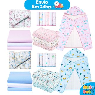 Kit Enxoval de bebê 18 peças - Toalha de Banho Forrada em Fralda Bebe Babete Cueiro Fralda de pano em Oferta na Shopee