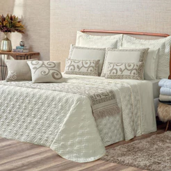 Kit Colcha Cobre Leito Premium 5 peças Casal Queen Turin Micropercal 180 Fios