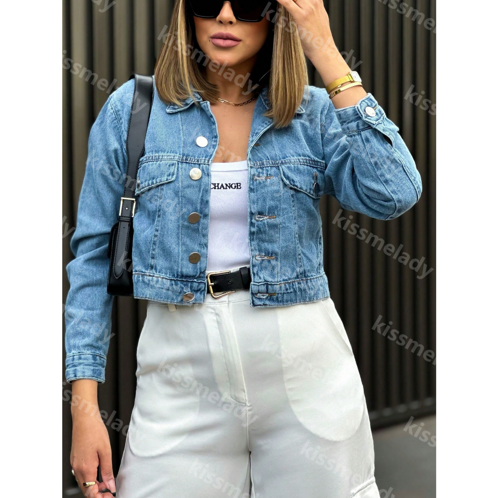 kissmelady 4022 8390 jaqueta jeans feminina casaco blusa casaco bulsas feminina de frio manga longa em Oferta na Shopee