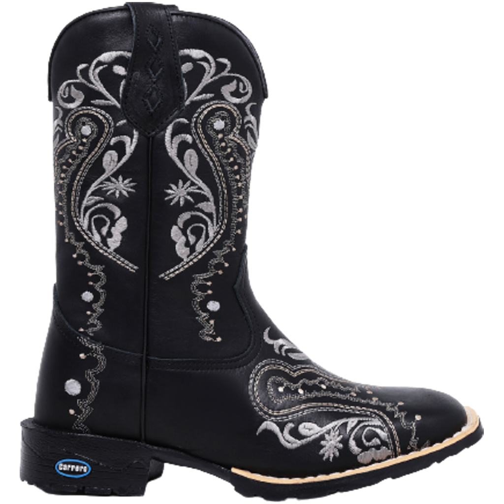 Bota Feminina Texana Montaria Country Bordado Flores Negras