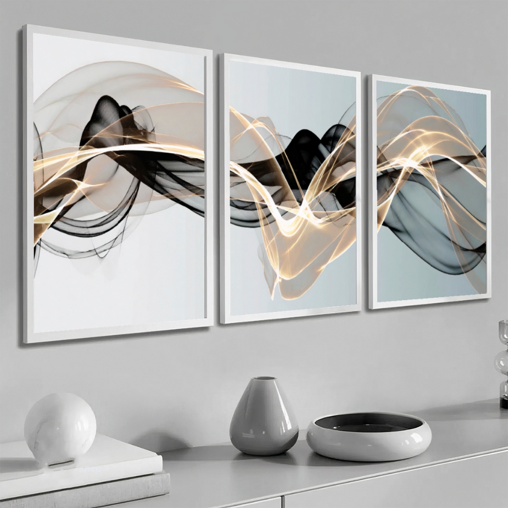 Kit Quadros Decorativos Com Moldura Sala Quarto 50x70 cm Moderno Abstrato