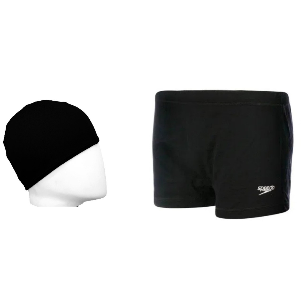 Kit Natação Speedo Sunga Boxer Helanca + Touca Tecido Confortável