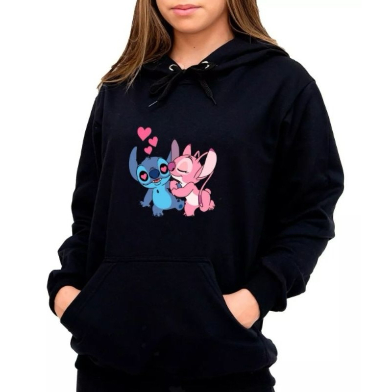 Blusa de Frio Stitch Infantil e Juvenil Moletom Canguru Com Bolsos e Capuz Promoção Envio Imediato.
