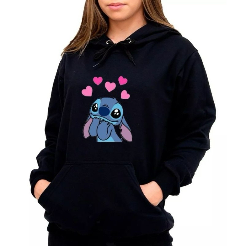 Blusa de Frio Infantil e Juvenil Stitch Moletom Canguru Agasalho Com Capuz e Bolsos Envio Imediato.