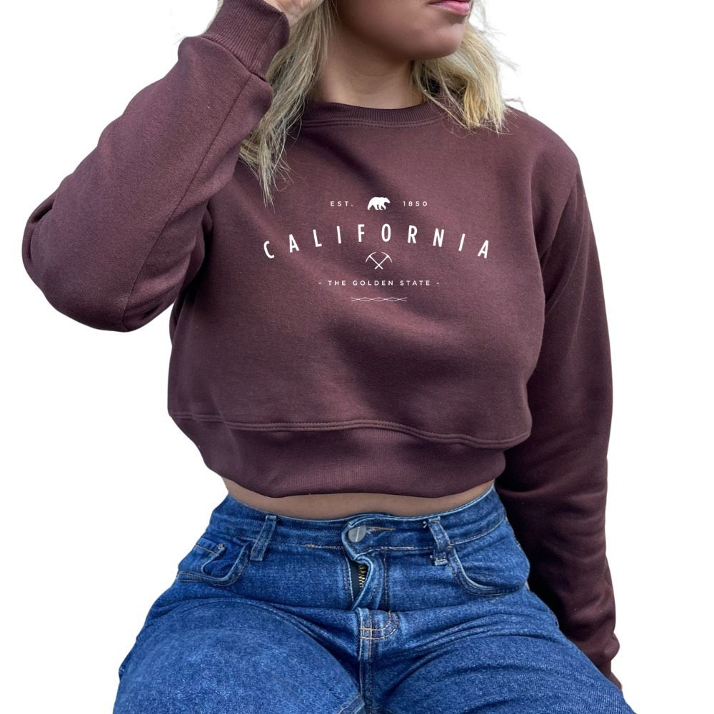 Moletom Cropped Estampado California Golden State Blusa De Frio Curta Com Manga Longa