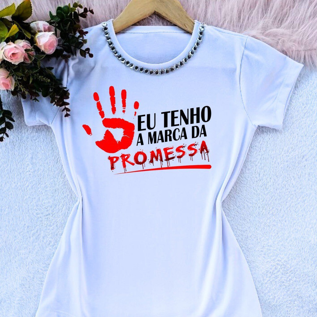 Camiseta blusa camisa feminina t shirt eu tenho a marca da promessa moda cristã moda feminina
