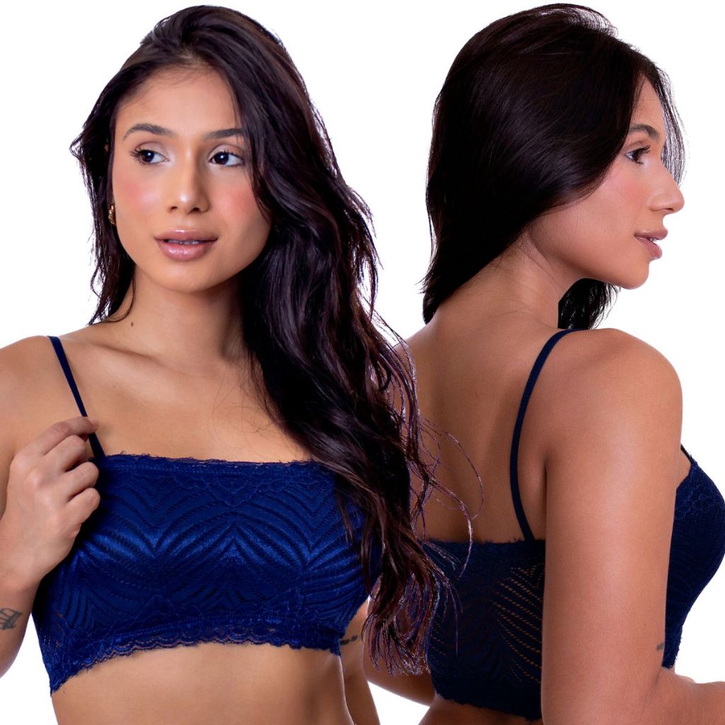 Top Academia Feminino Cropped Faixa de Renda Alcinha sem Bojo