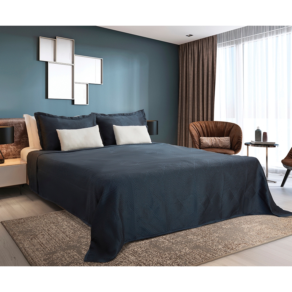 Kit Colcha Casal Queen 3 Peças Montblanc 230 x 260 cm Cairo AZUL PETRÓLEO
