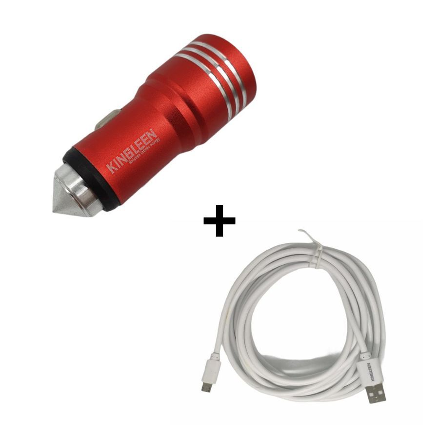 KIT Carregador Veicular Turbo 4.8A Automotivo 2 Usb Kingleen + Cabo Usb V8 Micro USB 3 Metros Kingleen