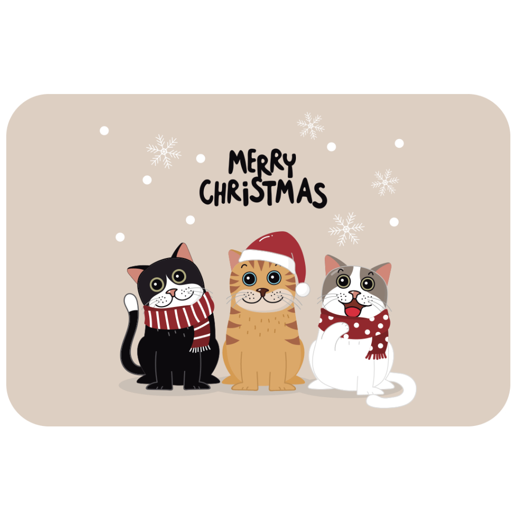Tapete de Entrada Natalino Antiderrapante Decoração de Natal Gatinhos
