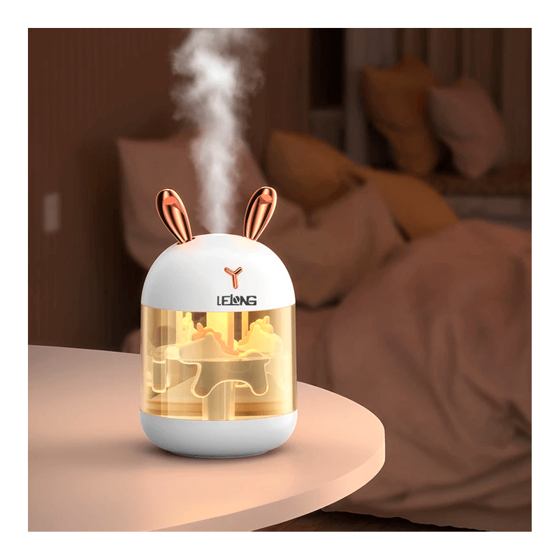 Umidificador de Ar Com Led e Aromatizador Kids Rosa ou Branco  Carrossel Elétrico Luminária Abajur