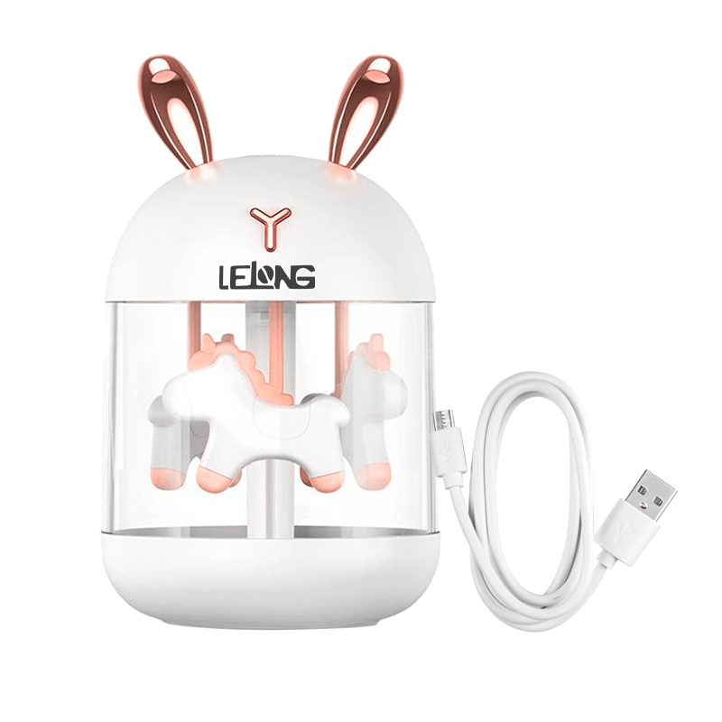 Umidificador de Ar Infantil Com Led e Aromatizador Kids Rosa ou Branco  Carrossel Elétrico Luminária Abajur