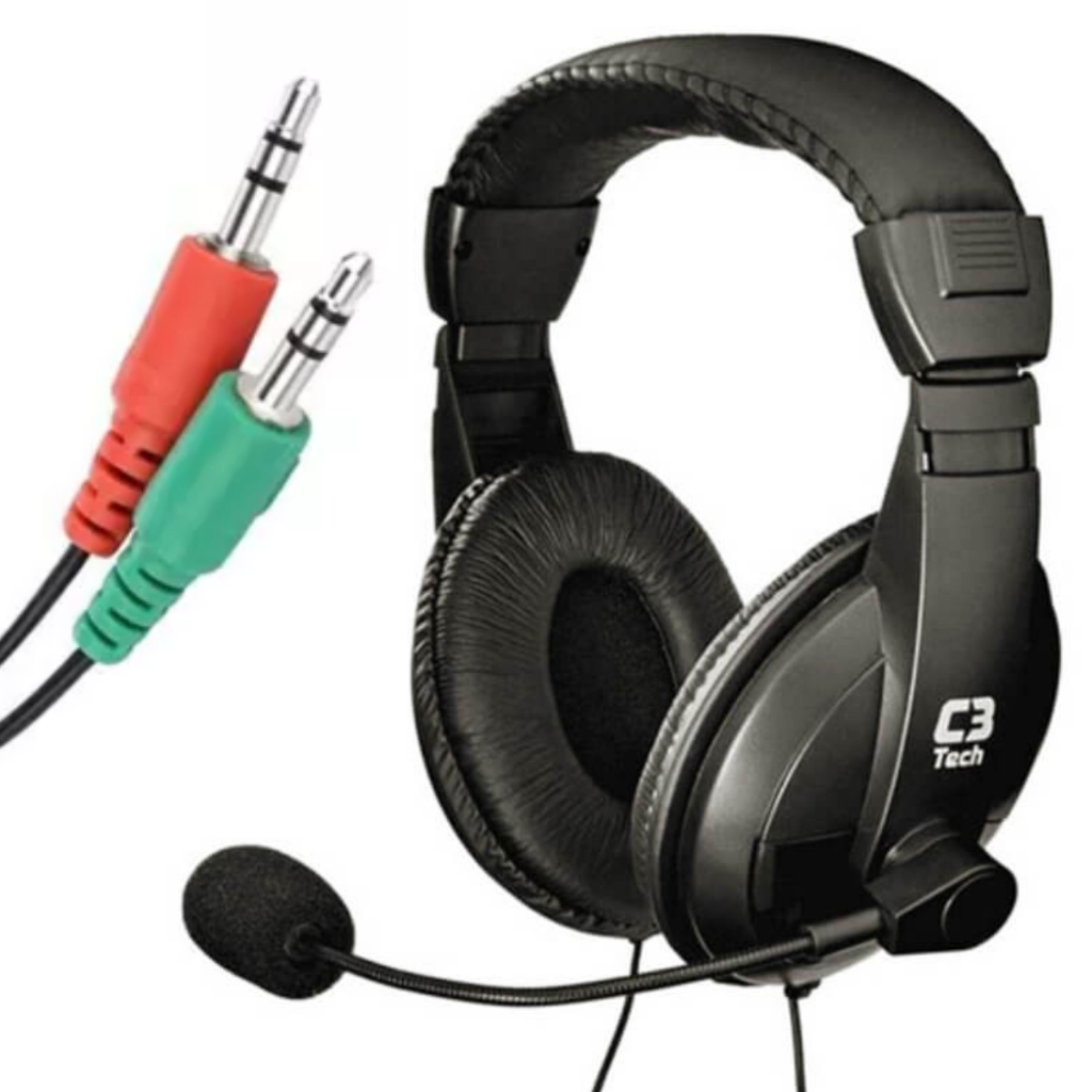 Fone Headset com Microfone Flexível Estéreo com Fio Conexão P2 3,5mm para Computador Notebook