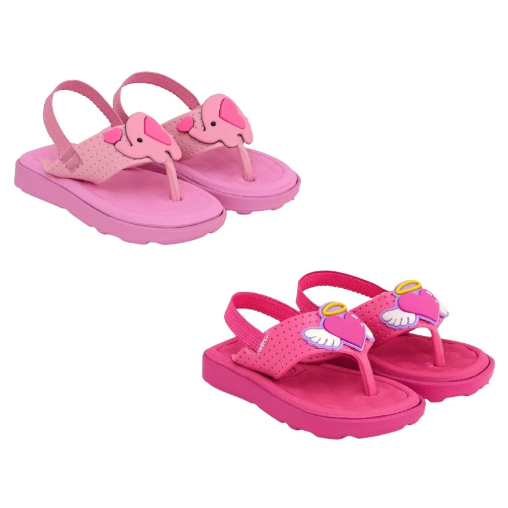 Chinelo Infantil Feminino Menina Bebê Sandália Super Macia Leve Confortável Elefante & Coração Com Elástico Lançamento