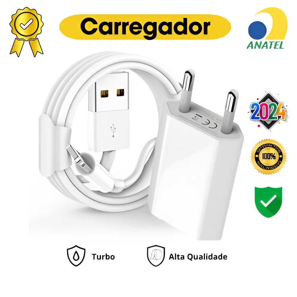 Carregador Cabo Usb Turbo 10w P/ iPhone 8 Plus X Xr 11 12 13 Pro Max