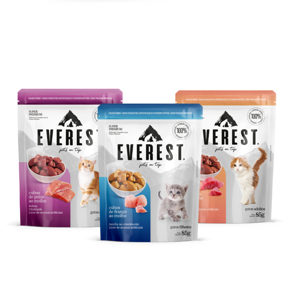 Sachê de Ração Úmida Para Gatos Super Premium Everest 85gr Caixa com 5 unidades