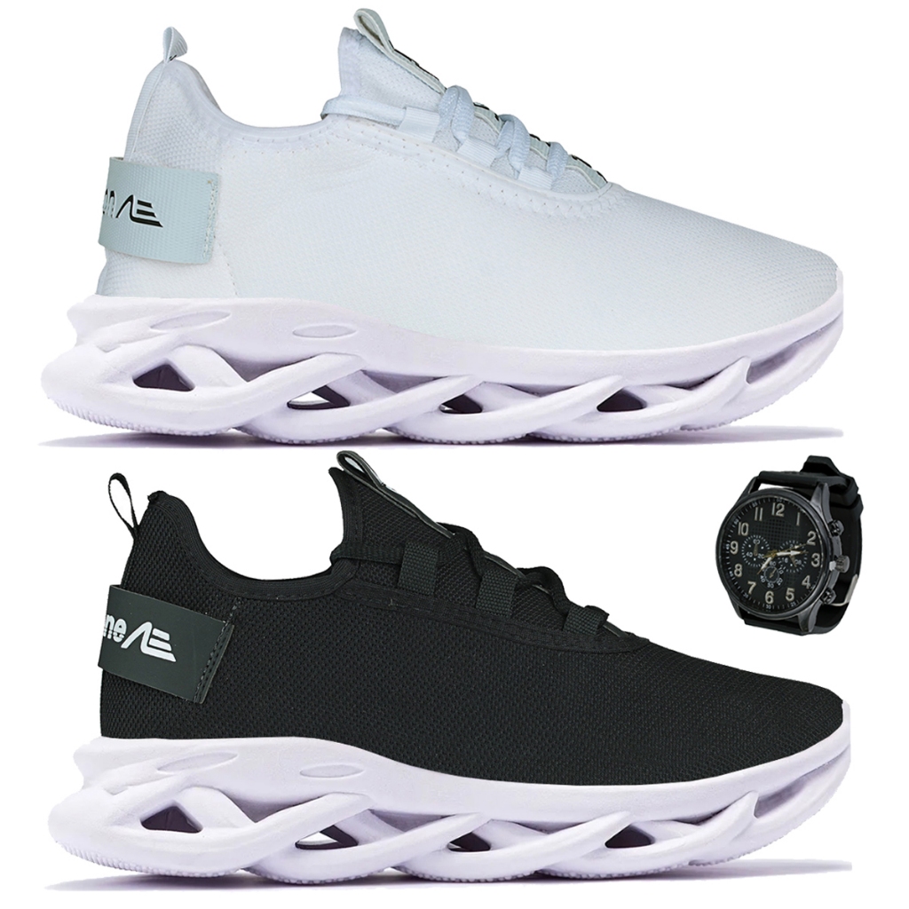 kit 2 pares de tênis limited adaption + relogio promoção