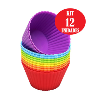 KIT 12 Mini Forminha De Silicone Para Bolo Forma De Cupcakes Prático E Ùtil Colorido FREE BPA em Oferta na Shopee