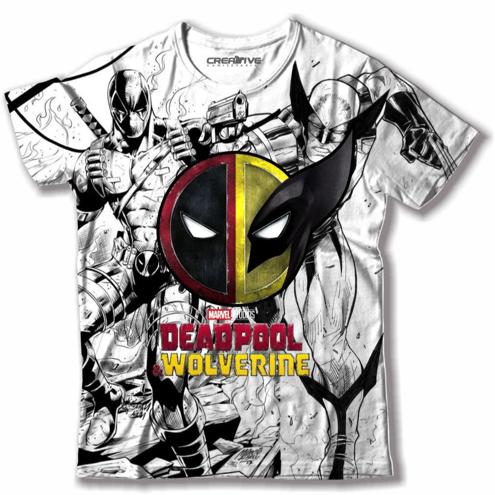 Camiseta  Camisa Masculina manga curta, Deadpool e Wolverine Filme Cinema