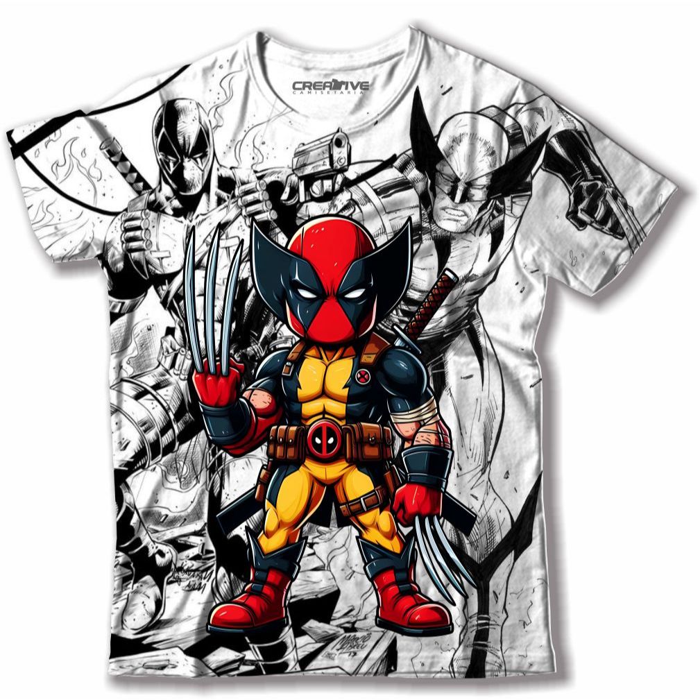 Camiseta Camisa Wolverine Deadpool Unissex  Herois Adulto e Infantil Manga Curta Envio Imediato
