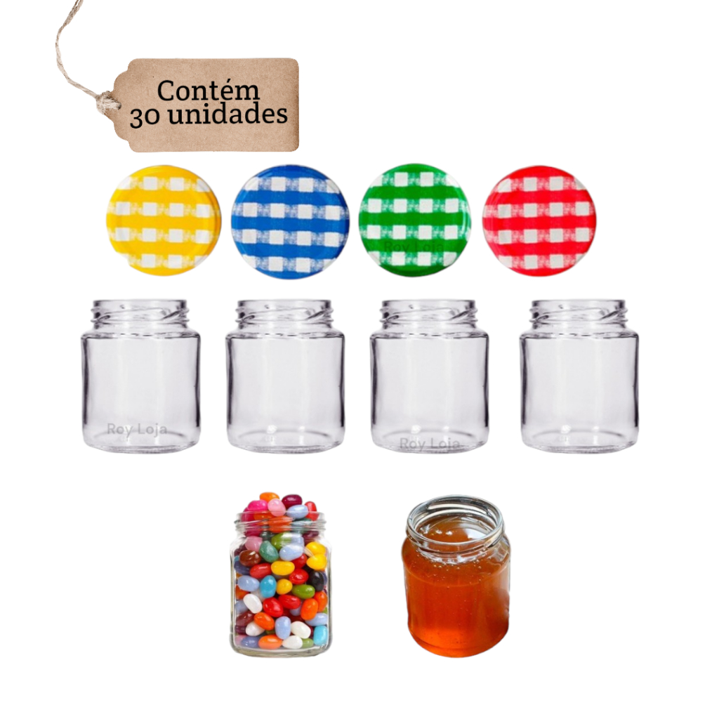 Pote de Vidro Conserva pequeno 100ml Kit 30 Mini Com Tampa