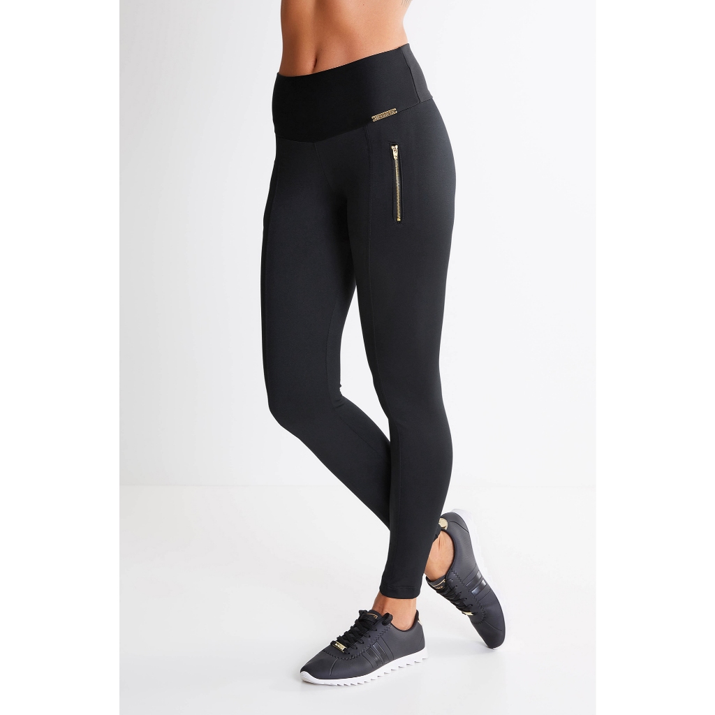 Calça Legging Montaria Lisa Preta Feminina Suplex Moda Fitness Não Transparente Cintura Alta Plus Size Dia a Dia Academ