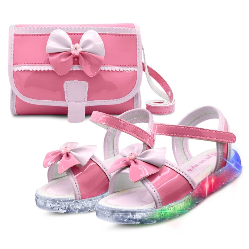 Kit Sandália Infantil Luzinha Menina Sola Led Com Bolsinha Rosa BB&Kids em Oferta na Shopee