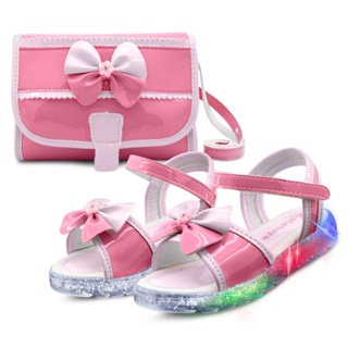 Kit Sandália Infantil Luzinha Menina Sola Led Com Bolsinha Rosa BB&Kids em Oferta na Shopee