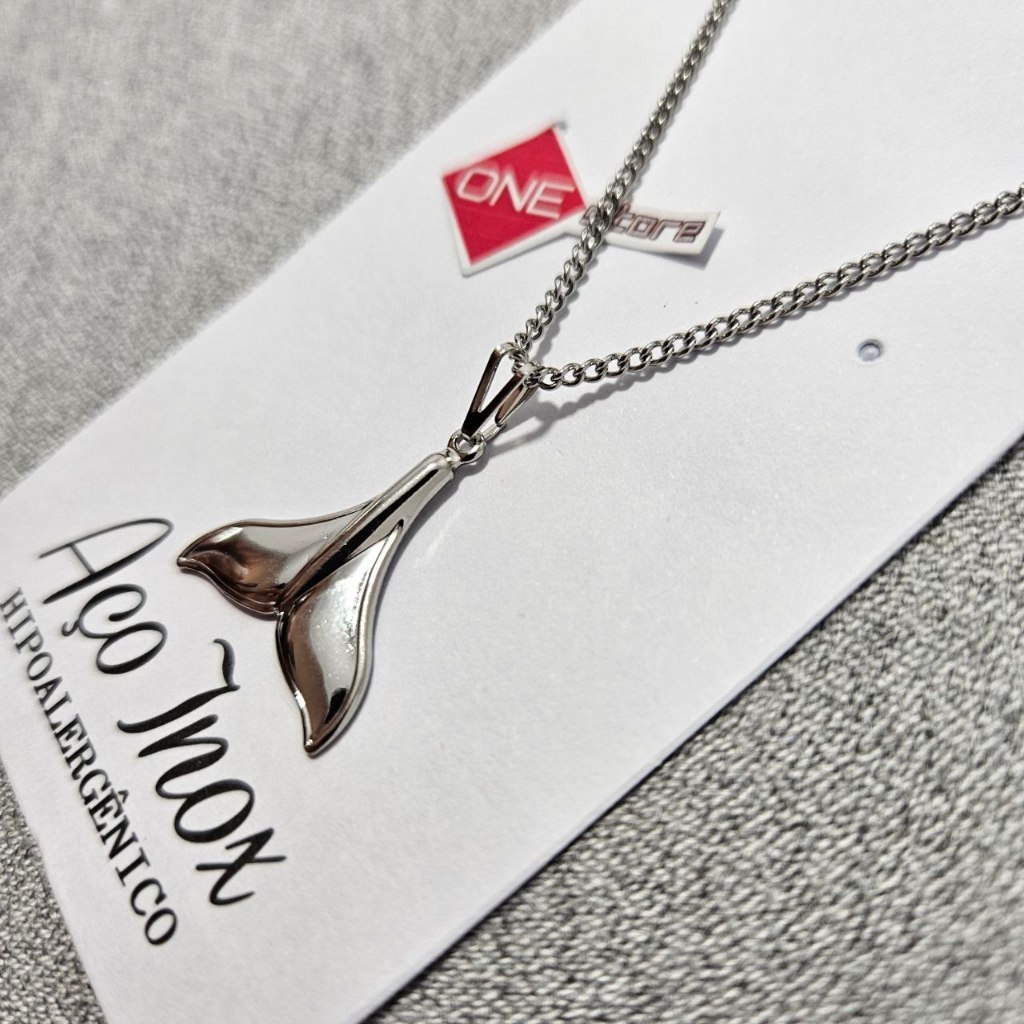 Gargantilha Colar Chocker Rabo De Sereia Baleia Prateado Aço Inox