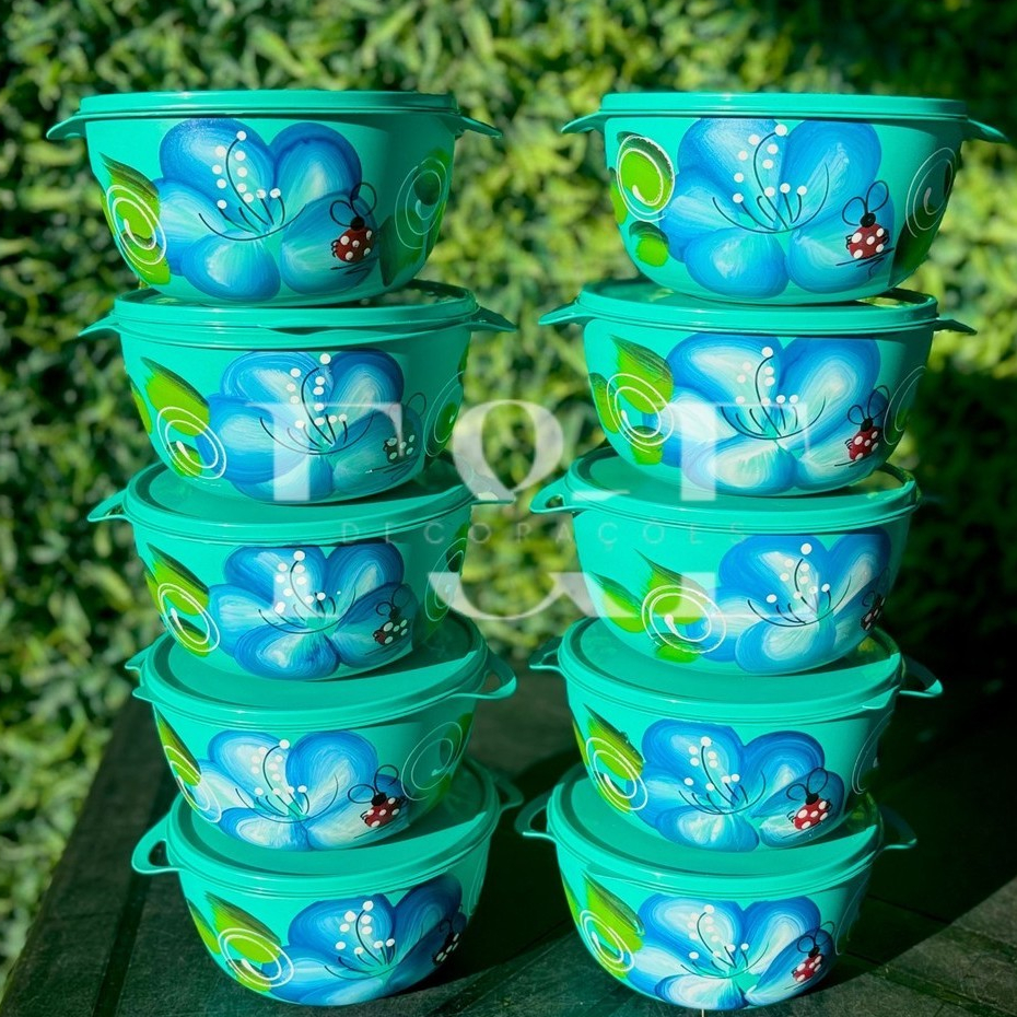 Jogo de 10 Potes 1 litro Bowl Decorado para Armazenamento de Alimentos para Geladeira