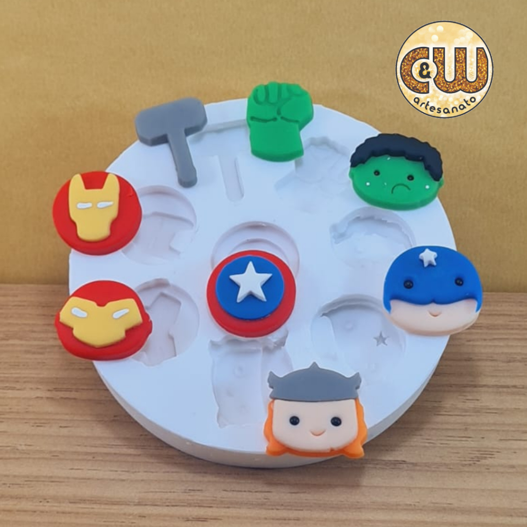 Molde Silicone  MINI Vingadores / Hulk / Thor / Capitão America / Homem de Ferro / Super Herois