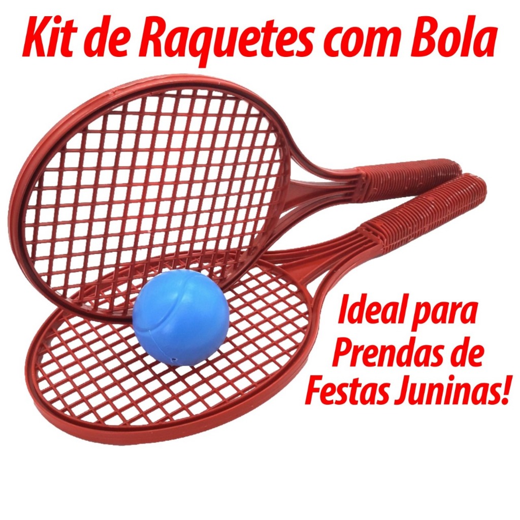 Jogo 2 Raquetes Tênis 37cm Com 1 Bola Plástico Na Redinha Excelente Doação Dia das Crianças