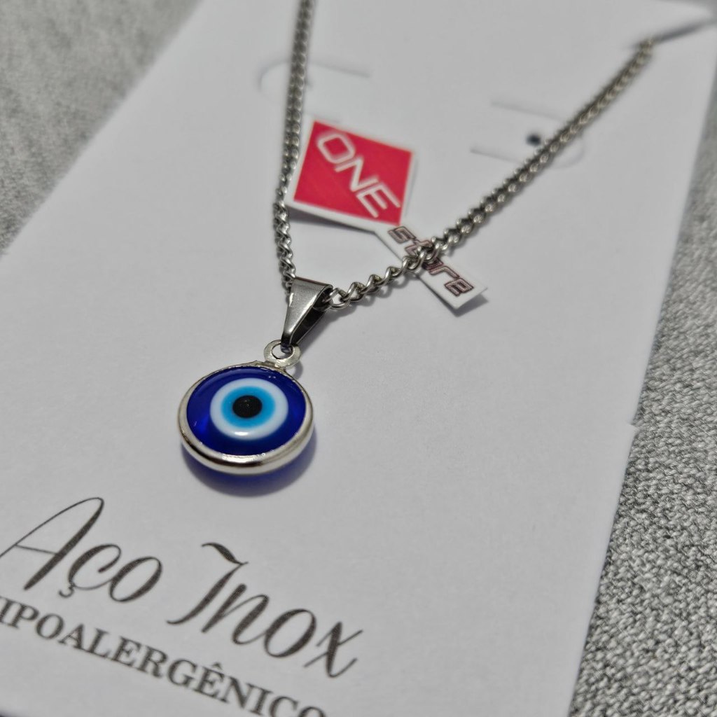 Olho grego colar delicado aço inoxidável resistente hipoalergênico