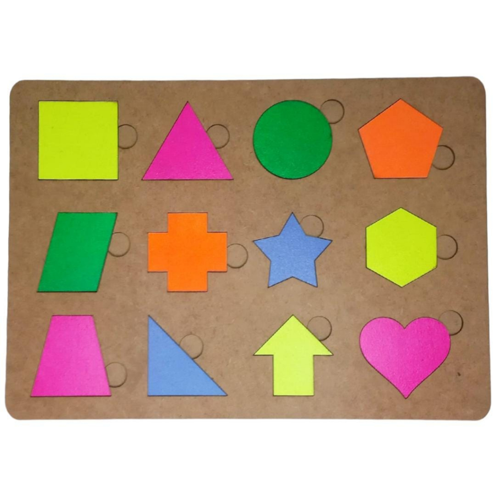 Brinquedo Educativo - Tabuleiro Formas Geométricas Com Cores Neon - Cognitivo Para Alfabetização e Reforço Escolar