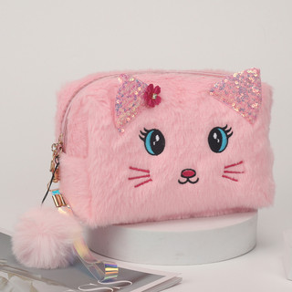 Bolsa Estojo Cosmética Com Design De Gato Fofo Com Pompom