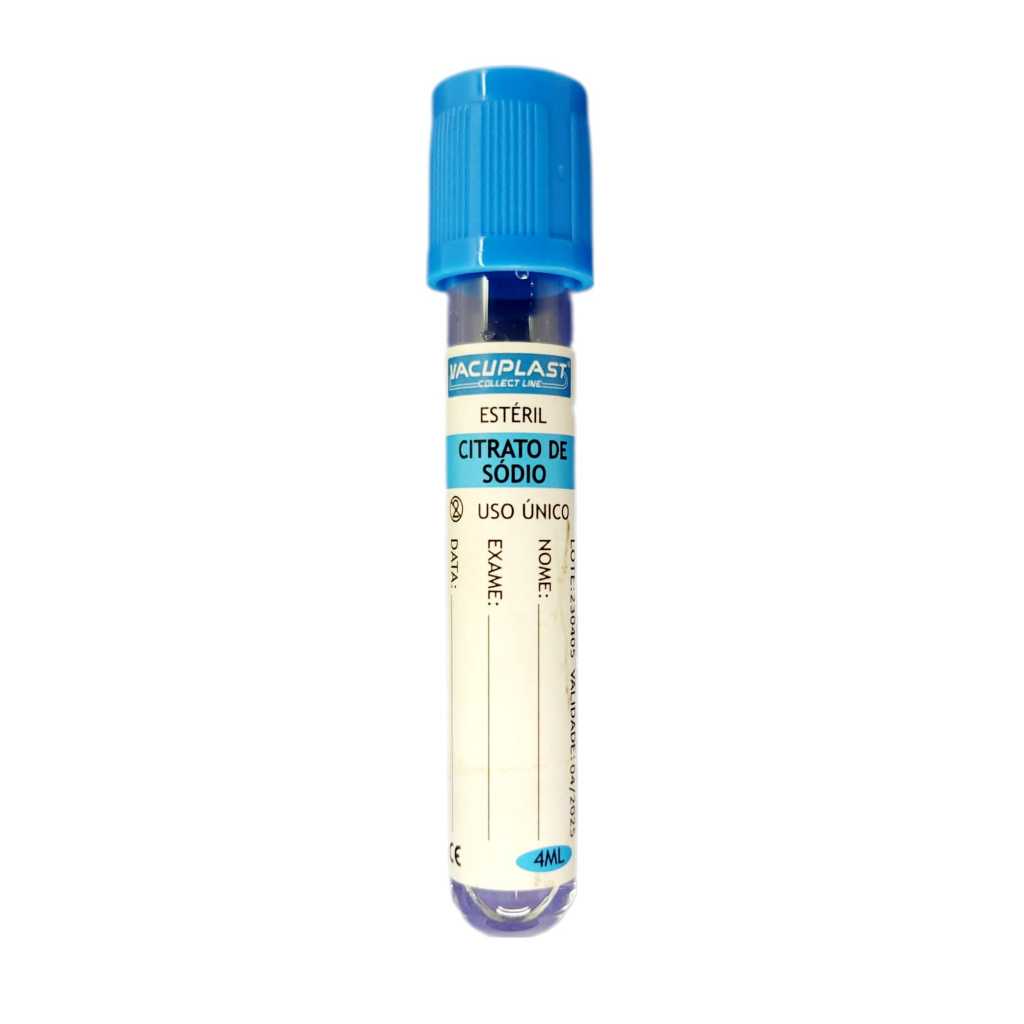 TUBO TAMPA AZUL CITRATO DE SÓDIO VIDRO 4ml VACUPLAST CRAL PRP PRF ESTÉTICA CENTRIFUGA TV040SC