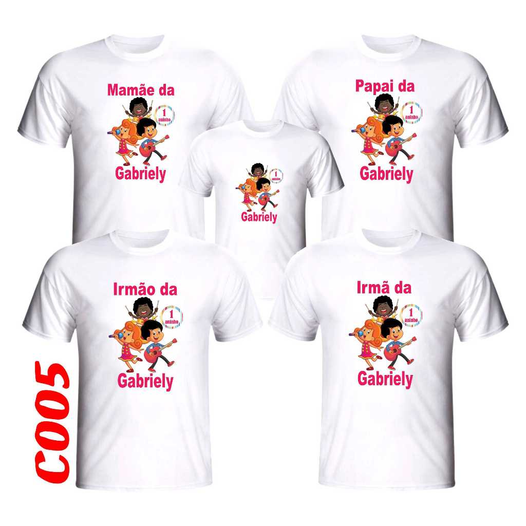 Kit 5 Camisetas aniversário personalizada com tema " 3 Palavrinhas" ou com sua arte