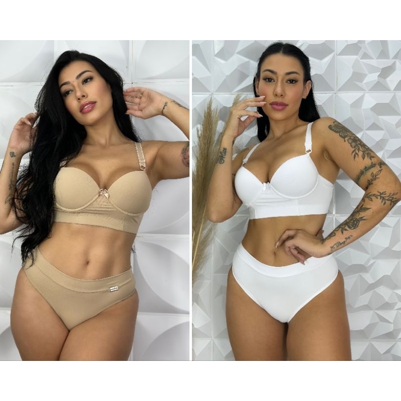 kit2 Conjunto Reforçado com Bojo , Com Aro , Calcinha Cintura Dupla