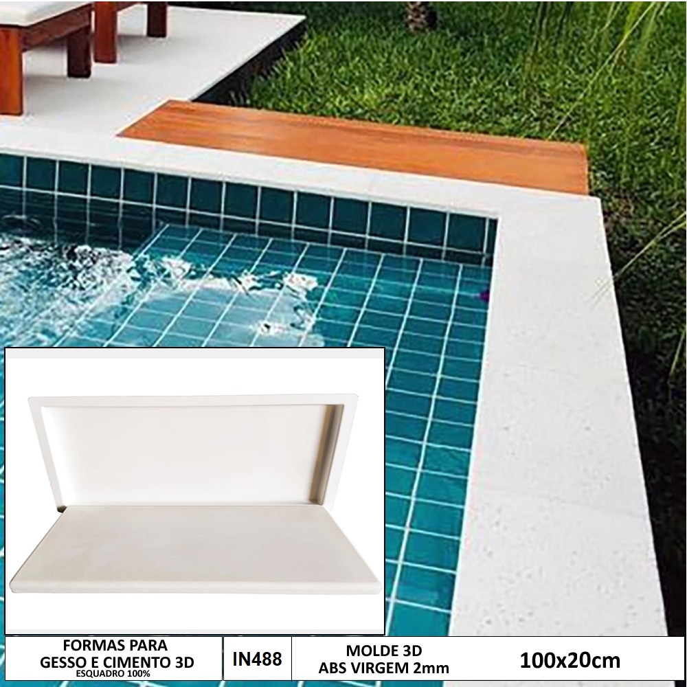 Forma 3d Borda De Piscina Reta Lisa 100x20cm Abs 2mm Molde para cimento/concreto 3d 488