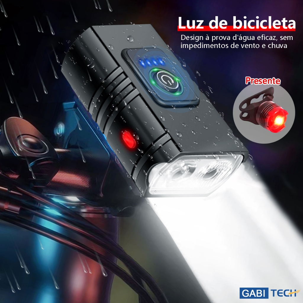 Kit Farol Lanterna Bike Recarregavel Com Sinalizador Traseiro Usb Luz Pisca Traseiro