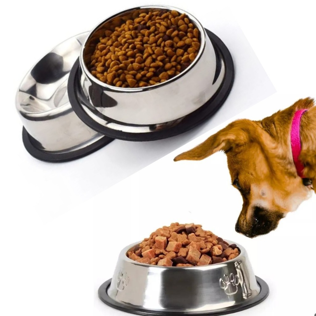 Comedouro Bebedouro Tigela Inox KIT 2 UN 500ml TAMANHO M Cachorro Cães Gato COELHO Pet PRATEADO 21CM