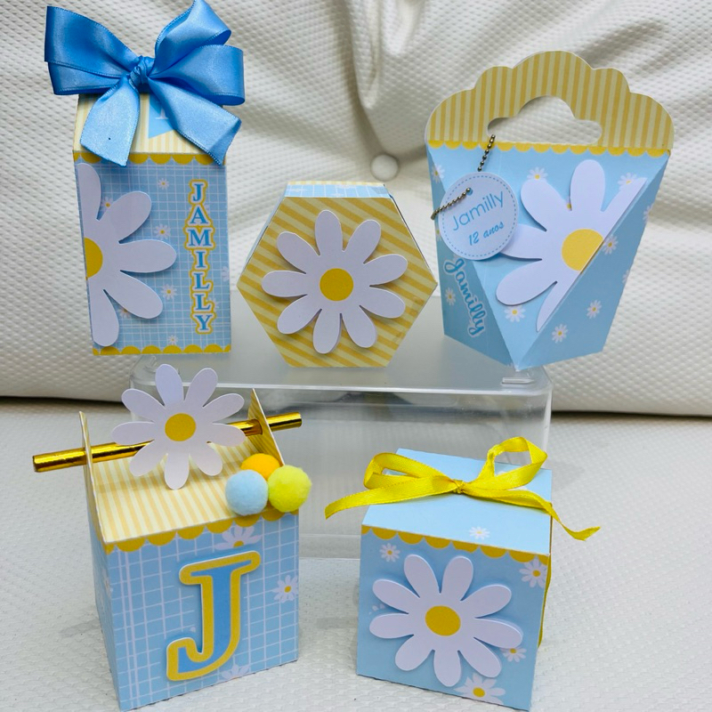 Kit Lembrancinha Margarida Tendência Azul Caixinha Personalizada Kit Festa 10 unidades