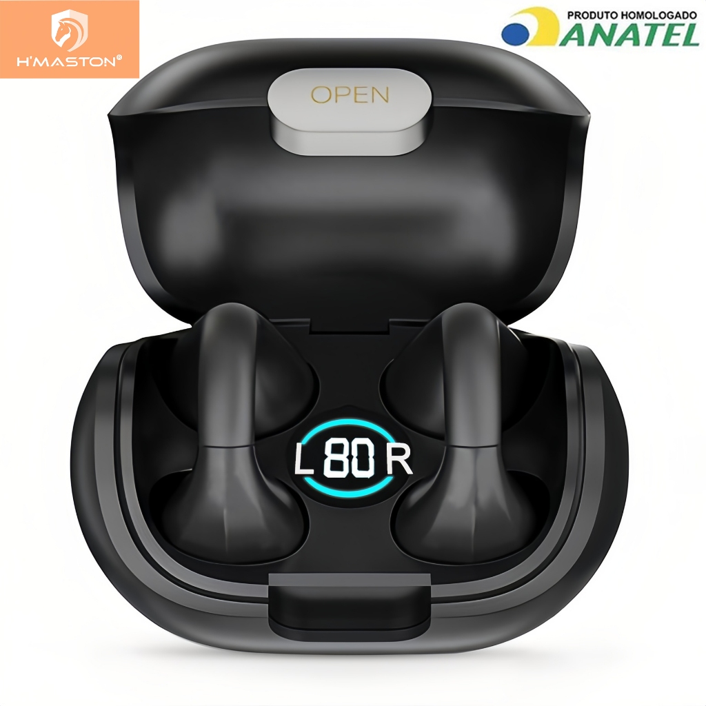 H'maston Rs-46 Fone Sem Fio Bluetooth 5.3 Tws Condução Óssea Com Led - Audio