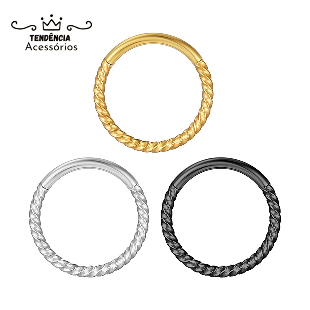 Piercing Septril Rook Conch Nariz daith Argola Aço Cirúrgico PVD clik Detalhe Torcido