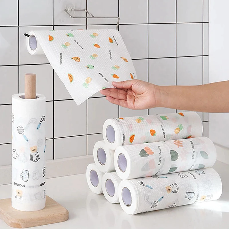 Rolo Pano De Limpeza 50/100peças Reutilizável Absorvente Água Preguiçoso Seco Lavável Toalha De Papel Rag — imagem 1