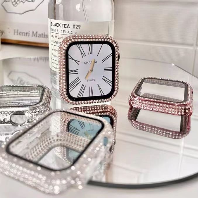 Capa Case Bling Diamante Brilho Para Apple Watch Series 2 3 4 6 7 8 9 Smartwatch 38mm 40mm 41mm 42mm 44mm 45mm